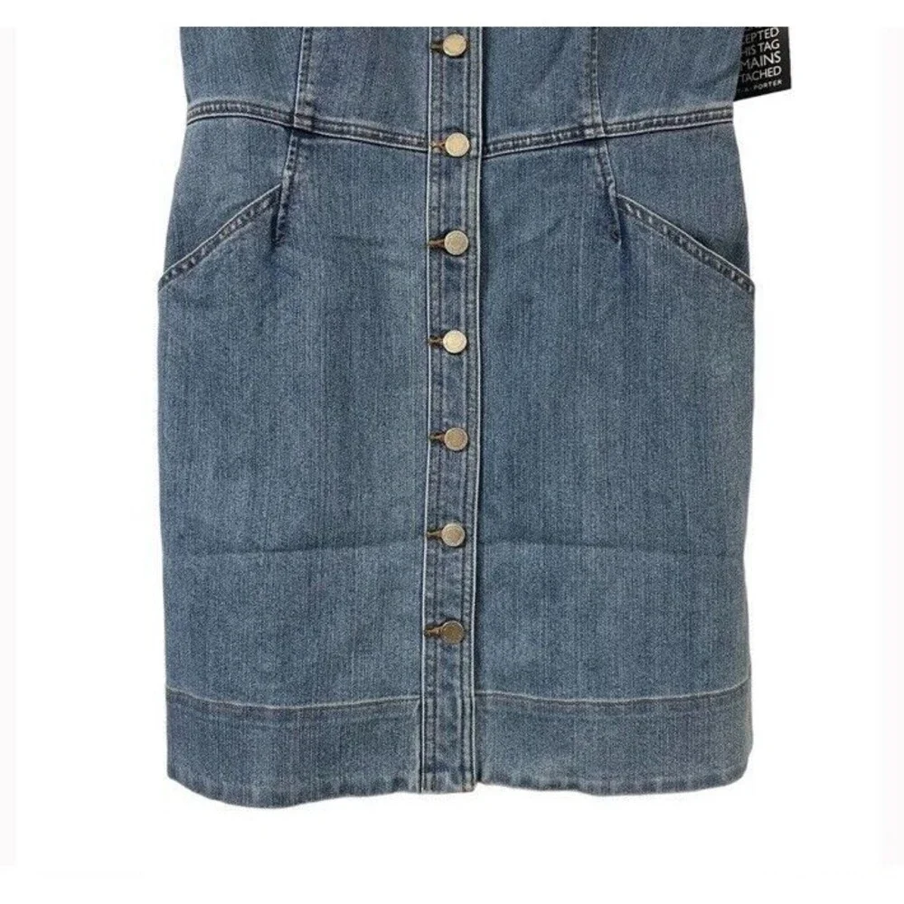Michael Kors Stretch Denim Dress Pockets Straps Overalls Preppy 90s Size 12 NEW - Picture 5 of 13